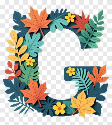 Colorful Letter G Surrounded By Leaves And Flowers PNG