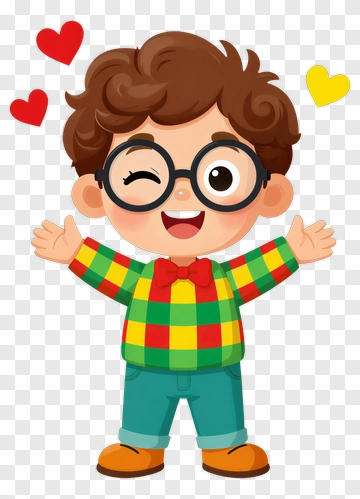 Cartoon Boy With Glasses And Colorful Sweater PNG