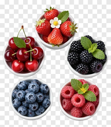 Assorted Berries In Bowls PNG