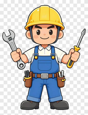 Cartoon Mechanic Holding Tools PNG