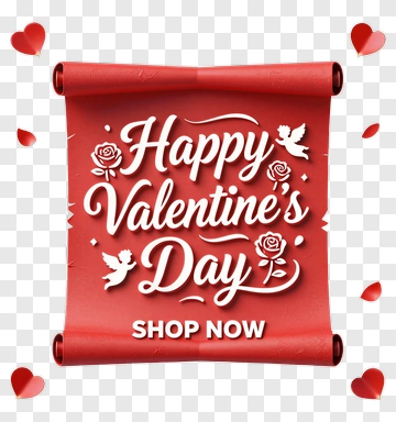 Happy Valentine's Day Scroll With Roses And Doves PNG