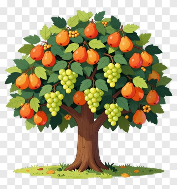 Colorful Fruit Tree With Grapes And Oranges PNG