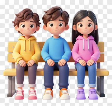 Cartoon Children Sitting On A Bench PNG