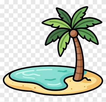 Cartoon Palm Tree By The Beach PNG