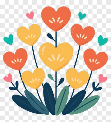 Colorful Heart Flowers PNG