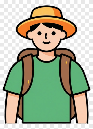 Cartoon Hiker With Backpack And Hat PNG