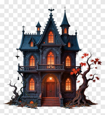 Haunted House With Spooky Tree PNG