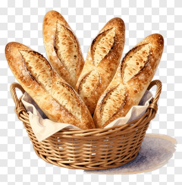 Bread Basket With Fresh Baguettes PNG