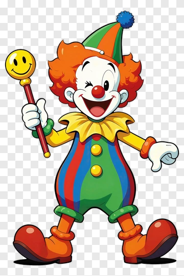 Cartoon Clown Holding A Smiley Stick PNG