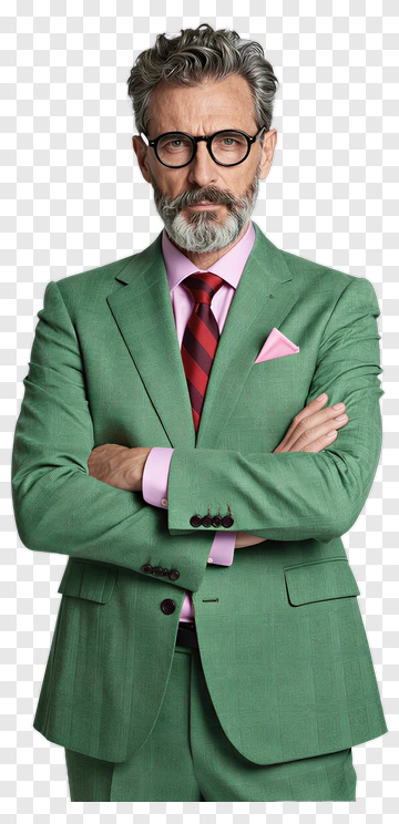 Man In Green Suit With Arms Crossed PNG