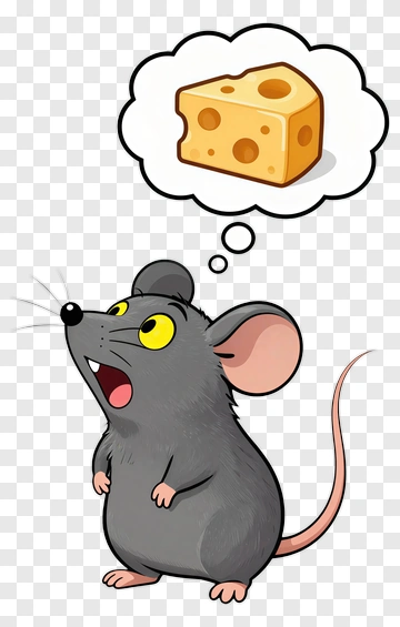 Cartoon Mouse Thinking About Cheese PNG