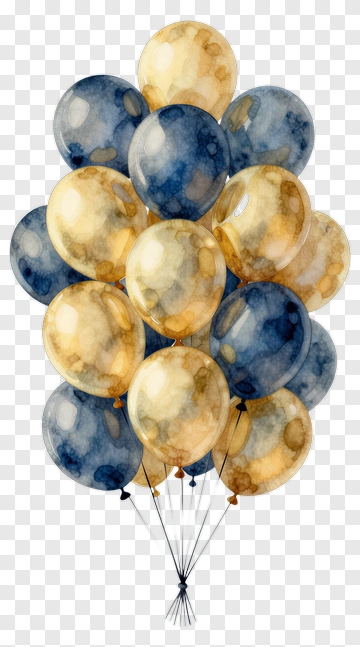 Watercolor Balloons In Blue And Gold PNG
