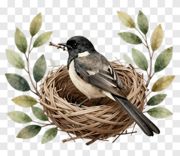 Bird In A Nest Surrounded By Leaves PNG