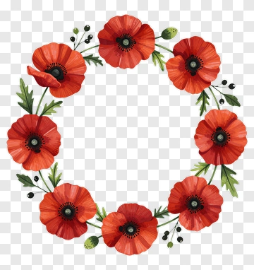 Red Poppy Floral Wreath PNG