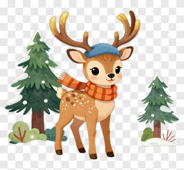 Cartoon Deer Standing Among Trees PNG