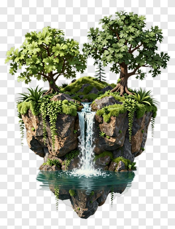 Floating Island With Waterfall And Trees PNG