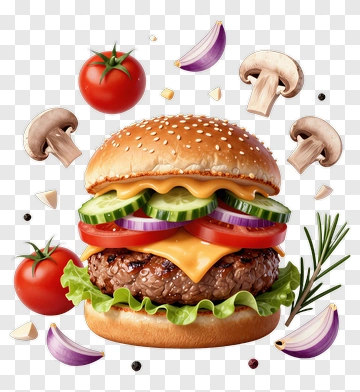Delicious Burger With Fresh Ingredients PNG