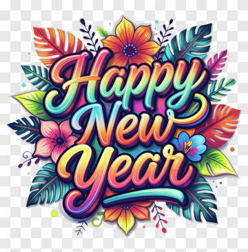 Happy New Year Floral Design PNG