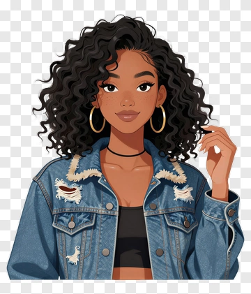 Stylish Young Woman With Curly Hair PNG