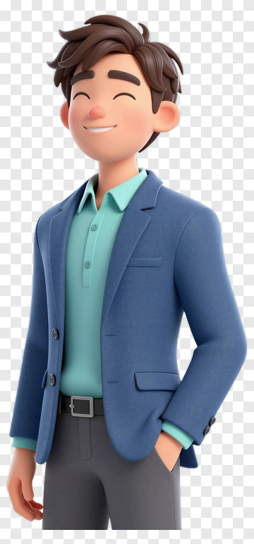 3D Man In Blue Suit Smiling PNG