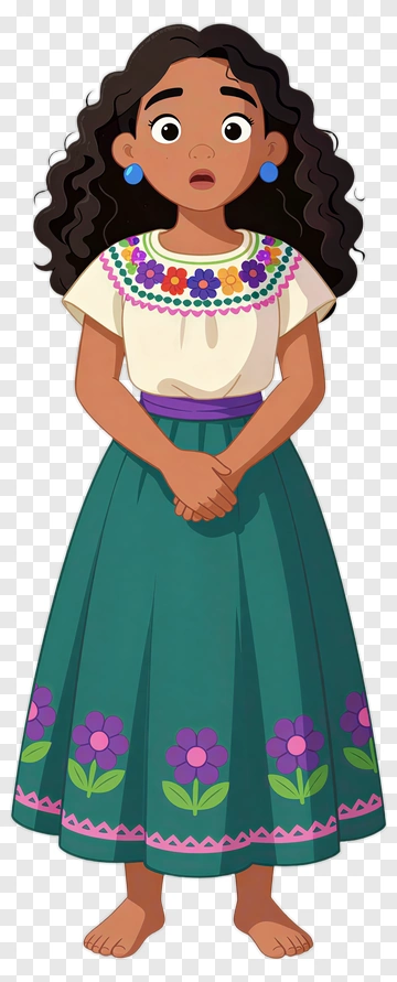 Cartoon Girl With Colorful Dress PNG
