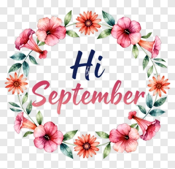 Floral Wreath With Hi September Text PNG