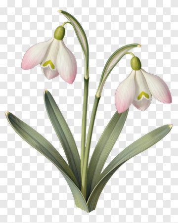 Snowdrop Flower With Green Leaves PNG