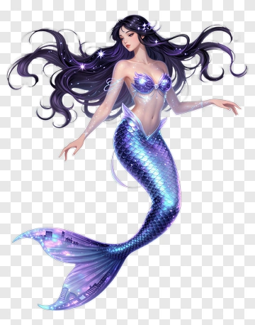 3D Mermaid With Long Hair And Shimmering Tail PNG