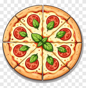 Cartoon Pizza With Tomato And Basil PNG