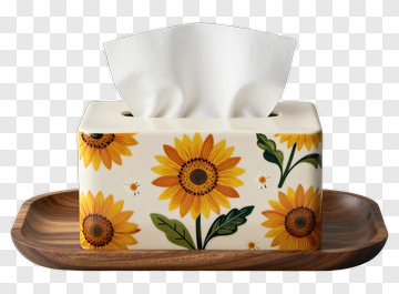 Tissue Box With Sunflower Design PNG