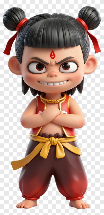 Cartoon Boy With Spiky Hair And Traditional Outfit PNG