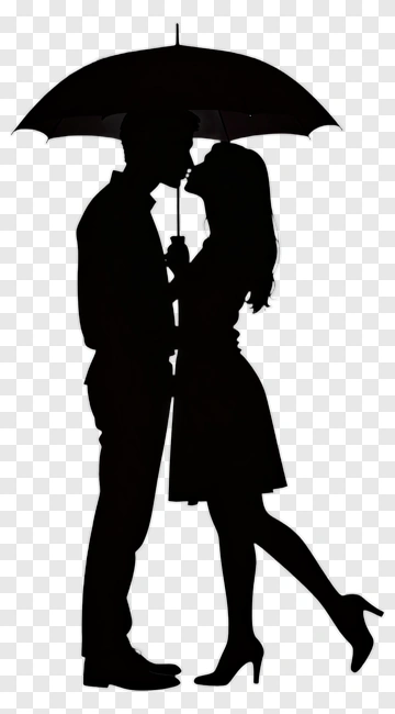 Silhouette Couple Kissing Under An Umbrella PNG