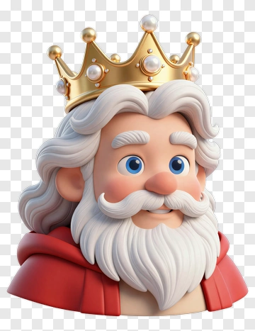 3D Cartoon King With White Beard And Crown PNG