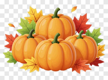 Colorful Pumpkins Surrounded By Autumn Leaves PNG