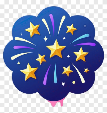 Colorful Fireworks Display With Stars PNG