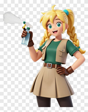Cartoon Female Explorer Holding A Spray Bottle PNG