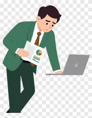 Worried Businessman Working On A Laptop PNG