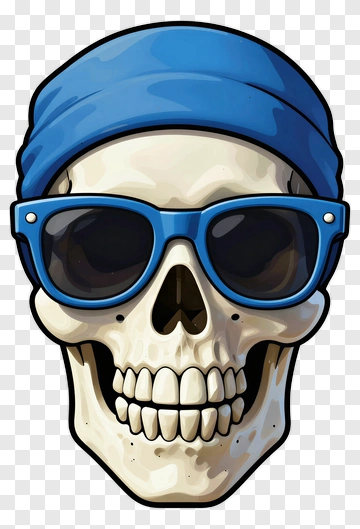 Cartoon Skull Wearing Sunglasses And Blue Beanie PNG