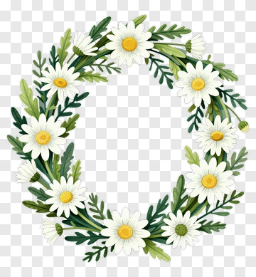 Flower Wreath With Daisies And Greenery PNG