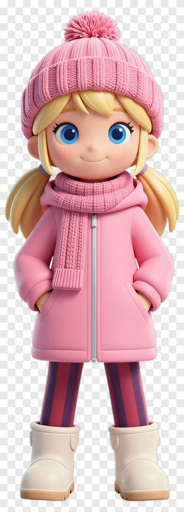 3D Girl Wearing Pink Winter Outfit PNG