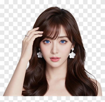 Woman With Long Brown Hair And Flower Earrings PNG