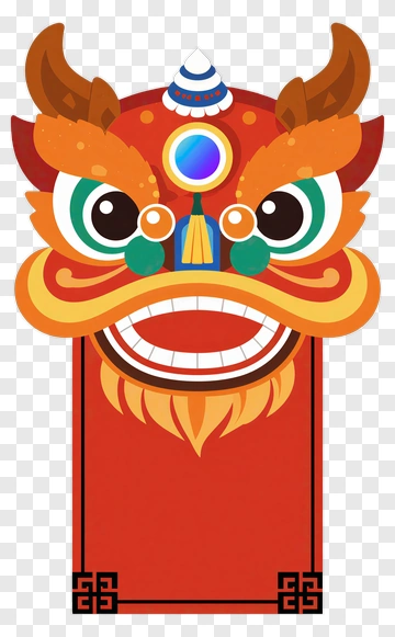 Lion Dance Mask With Colorful Features PNG