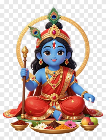 Cartoon Krishna Sitting With Offerings PNG