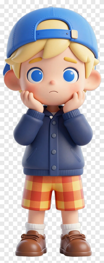 3D Boy Looking Concerned PNG