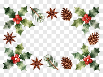 Holly And Pine Cone Christmas Frame PNG