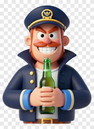 Cartoon Captain Holding A Green Bottle PNG