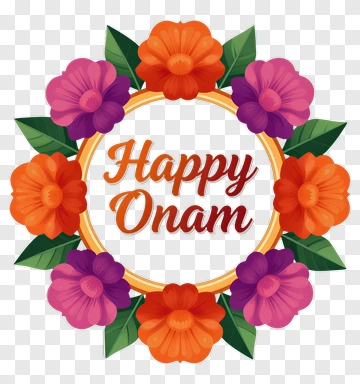 Happy Onam Floral Wreath PNG