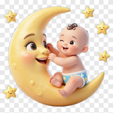 Baby Playing With Moon Character PNG