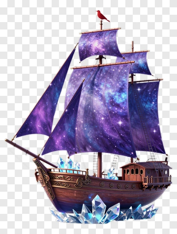 Fantasy Ship With Galaxy Sails And Crystals PNG