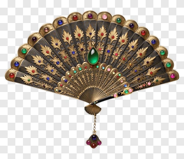 Decorative Hand Fan With Colorful Gems PNG